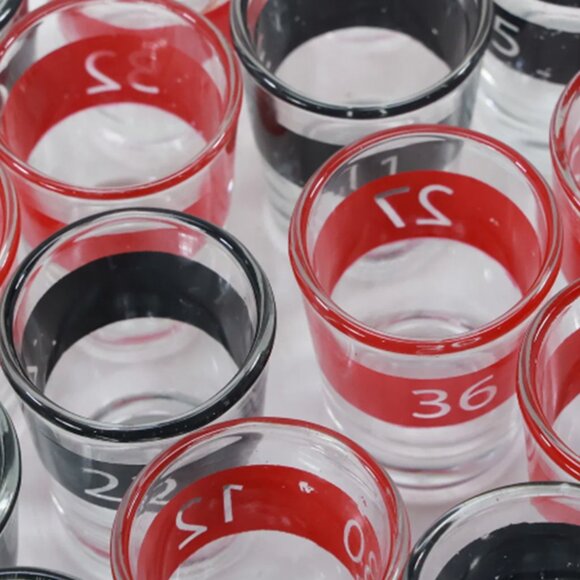 16 Roulette Numbered Red and Black Drinking Shot Glasses - Picture 12 of 15